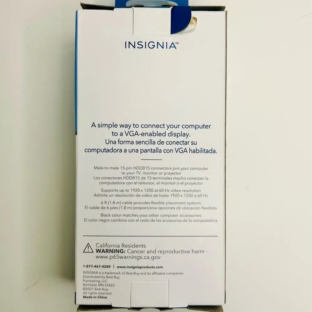 Insignia 6ft VGA Cable Monitor Cable New in Box PC Projector TV